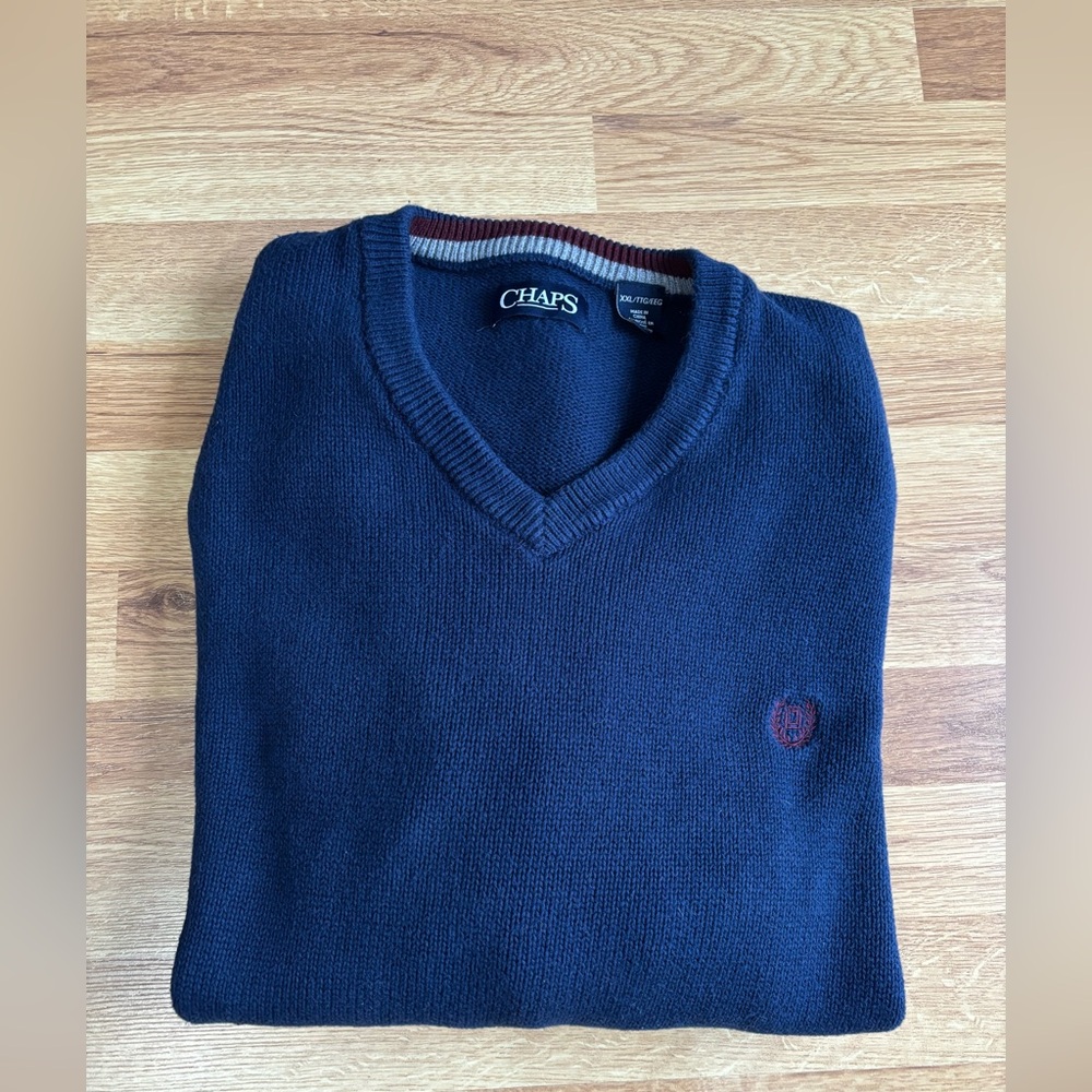 Chaps V-neck Navy Blue Mens 100% Cotton Sweater Size XXL